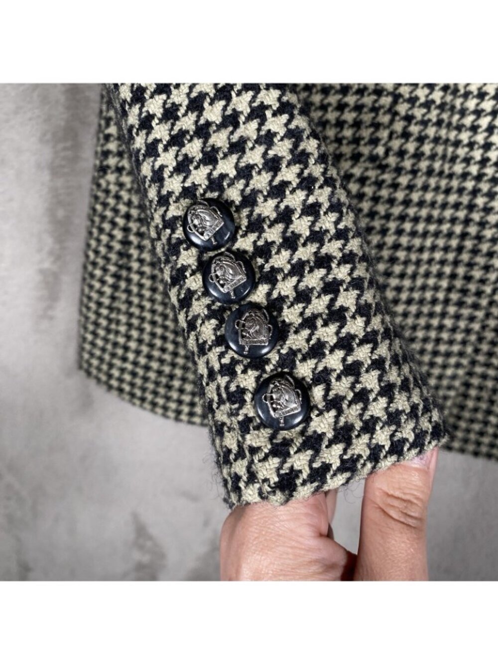 Lauren Ralph Lauren Jacket Women 6P Houndstooth Tweed Equestrian Horse Silk Wool - Picture 8 of 16